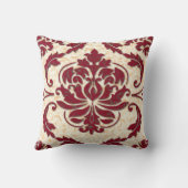 バーガンディのダマスク織、新しいのプリントおよび金ゴールド クッション (裏面)