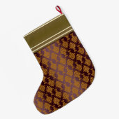 バーガンディのビクトリア時代の人のダマスク織の金ゴールド ラージクリスマスストッキング (裏面 (吊り時))