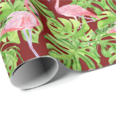 バーガンディのピンクのフラミンゴ葉トロピカル ラッピングペーパー (ロールコーナー)