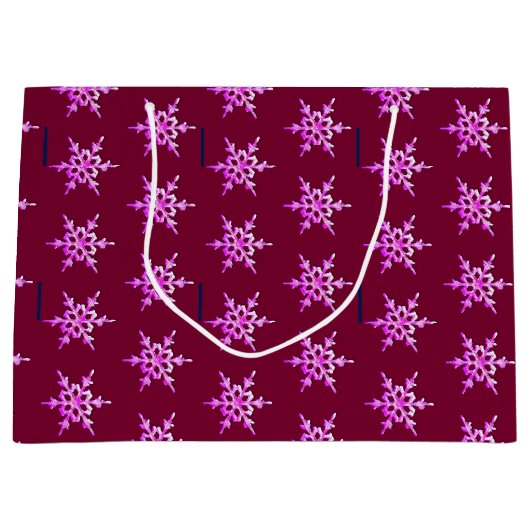バーガンディのピンク色の虹色のスノーフレーク ラージペーパーバッグ (正面)