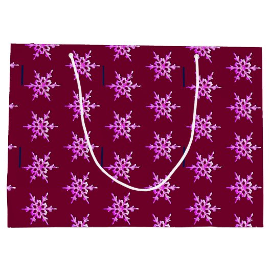 バーガンディのピンク色の虹色のスノーフレーク ラージペーパーバッグ (裏面)