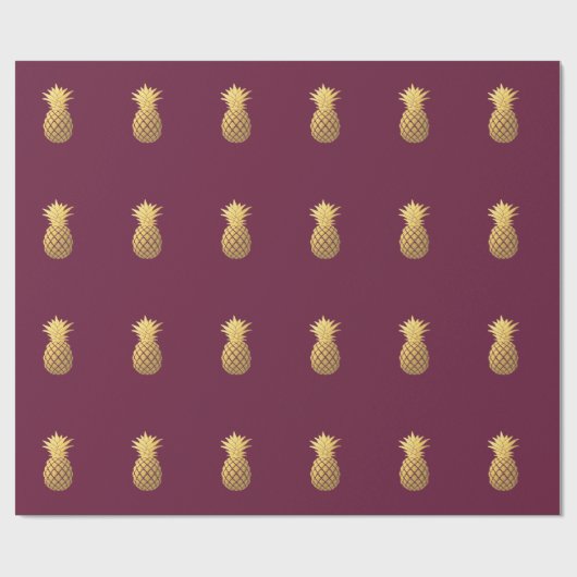 バーガンディのフェイクな金ゴールドのパイナップル ラッピングペーパー (フラット)