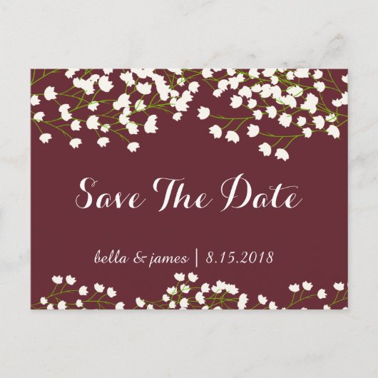 バーガンディのベビーの呼吸保存日付の郵便はがき 案内ポストカード (正面)