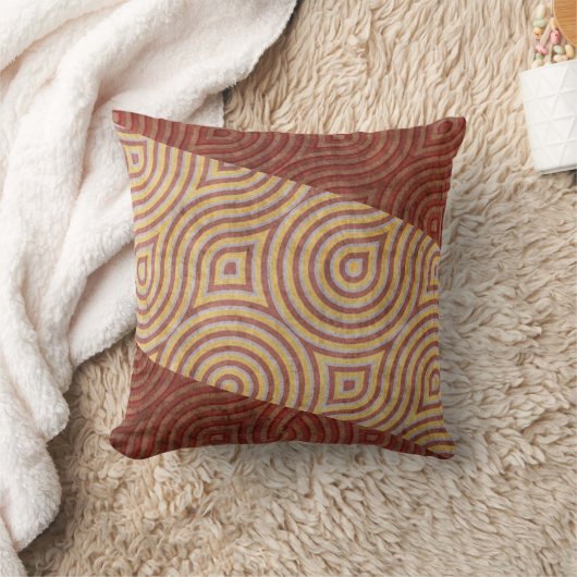 バーガンディのベージュ波状ライン対角線 クッション (ブランケット)