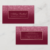 バーガンディのモダンで赤いグリッターのグラデーションな化粧 名刺 (正面/裏面)