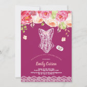 バーガンディのレースのランジェリーシャワーブライダルパーティ 招待状 (正面)