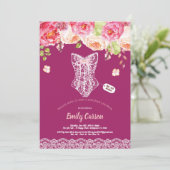 バーガンディのレースのランジェリーシャワーブライダルパーティ 招待状 (スタンド正面)