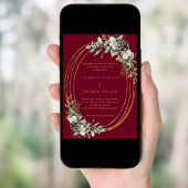 バーガンディの円錐松の緑の金ゴールドフレーム結婚ズ 招待状