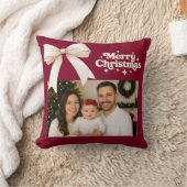 バーガンディの写真クリームボウのクリスマス クッション (ブランケット)