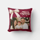 バーガンディの写真クリームボウのクリスマス クッション (正面)