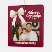 バーガンディの写真クリームボウのクリスマス セラミックオーナメント (左)