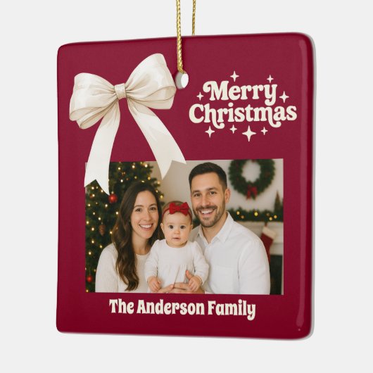 バーガンディの写真クリームボウのクリスマス セラミックオーナメント (左)