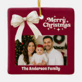 バーガンディの写真クリームボウのクリスマス セラミックオーナメント (正面)