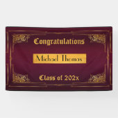 バーガンディの卒業金ゴールドの塗り枠 横断幕 (横)