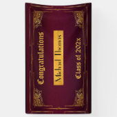 バーガンディの卒業金ゴールドの塗り枠 横断幕 (縦)