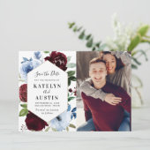 バーガンディの埃っぽいブルーのフローラは日付カードを保存 セーブザデート (スタンド正面)