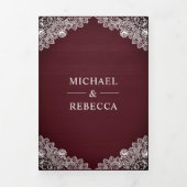バーガンディの木の馬蹄形のレース結婚の写真 三つ折り招待状 (カバー)