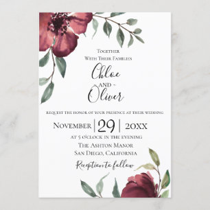 バーガンディの植物の結婚式招待状 招待状