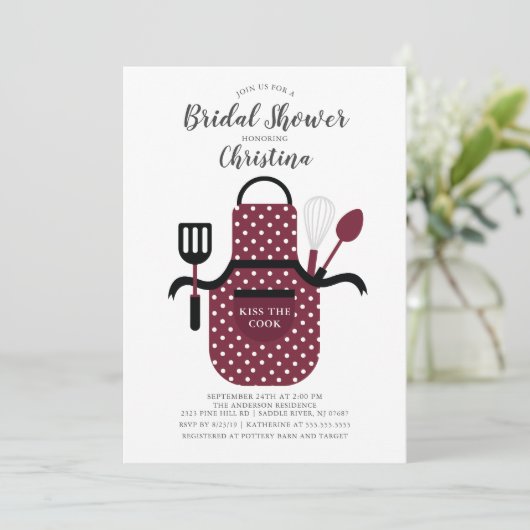 バーガンディの標準的な台所ブライダルシャワーの招待状 招待状 (スタンド正面)