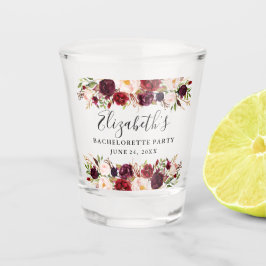バーガンディの水彩画の花柄のバチェロレッテ ショットグラス