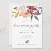 バーガンディの水彩画の花柄|の引っ越し祝いパーティーのパーティー 招待状 (正面)