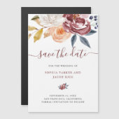 バーガンディの水彩画の花柄|の結婚の保存日付 (正面/裏面)