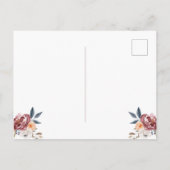 バーガンディの水彩画の花柄|の結婚の保存日付 案内ポストカード (裏面)