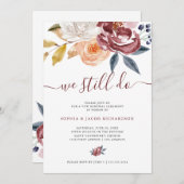 バーガンディの水彩画の花柄|の結婚式誓約の更新 招待状 (正面/裏面)