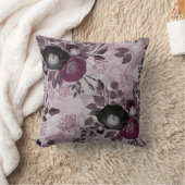 バーガンディの水彩画の花 クッション (ブランケット)