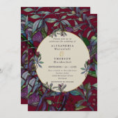 バーガンディの水彩花の葉の金のフレームの結婚式 招待状 (正面/裏面)