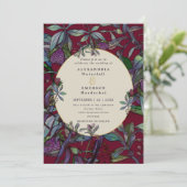 バーガンディの水彩花模様のゴールドフレームの結婚式 招待状 (スタンド正面)