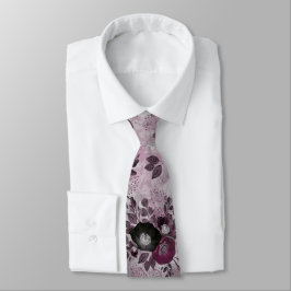 バーガンディの水色の花。 ネクタイ