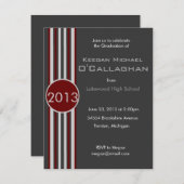 バーガンディの灰色のストライプのな卒業のパーティの招待状 招待状 (正面/裏面)