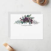 バーガンディの灰色の緑の水彩画の花柄のモノグラム ノートカード (正面/裏面インサイチュ)