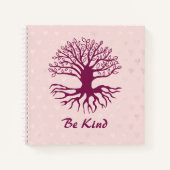 バーガンディの生活の木でピンクのハート ノートブック (正面)