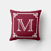 バーガンディの白いモノグラムの白いギリシャ人の鍵 クッション (裏面)