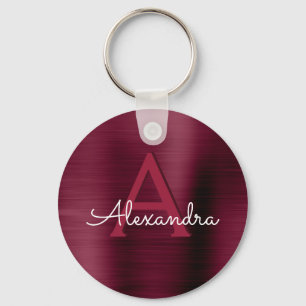 バーガンディの紫色のフェイクなステンレス鋼のモノグラム キーホルダー