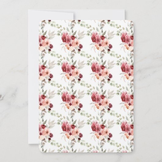 バーガンディの緑の水彩画の花の結婚式 招待状