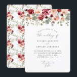 バーガンディの緑の水彩画の花の結婚式 招待状<br><div class="desc">バーガンディの緑の水彩画の花の結婚式。 コレクションの部分。</div>