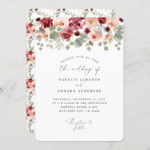 バーガンディの緑の水彩画の花の結婚式