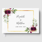 バーガンディの花々緑のエレガントな結婚式 ゲストブック (正面)