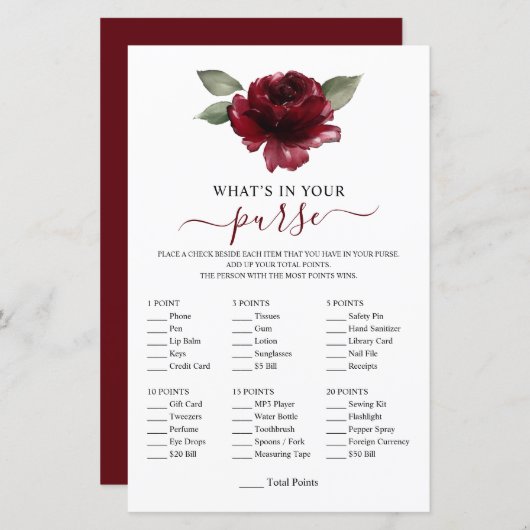バーガンディの花あなたの財布のゲームシャワーに何が (正面/裏面)