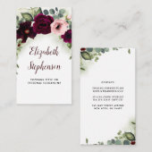 バーガンディの花と緑のガーランドエレガントボホ 名刺 (正面/裏面)