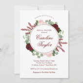 バーガンディの花のブライダルシャワーのエレガントな水彩画 招待状 (正面)