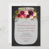 バーガンディの花のメーソンジャーの誕生会の招待 招待状 (正面)