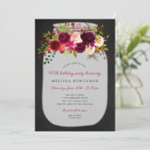 バーガンディの花のメーソンジャーの誕生会の招待 招待状 (スタンド正面)