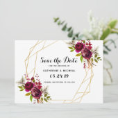 バーガンディの花の幾何学的な保存日付 招待状 (スタンド正面)