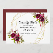 バーガンディの花の幾何学的な保存日付 招待状 (正面/裏面)
