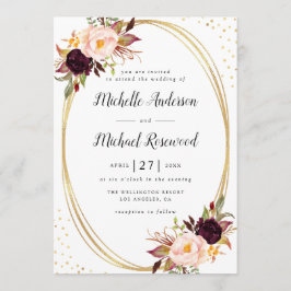 バーガンディの花の幾何学的な結婚式招待状 招待状