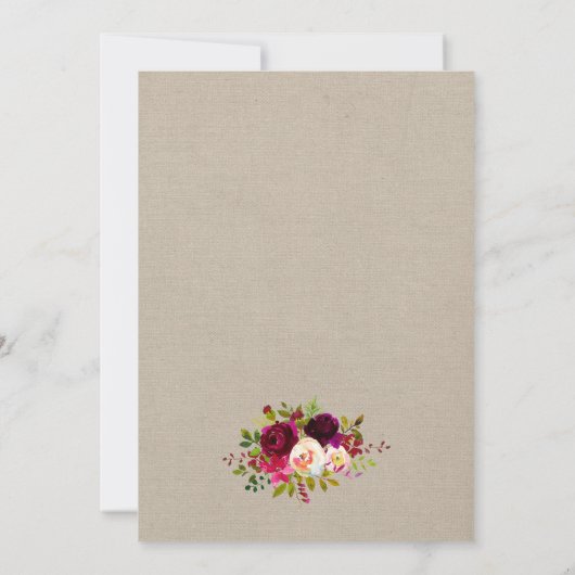 バーガンディの花の白いカボチャベビーシャワー 招待状 (裏面)